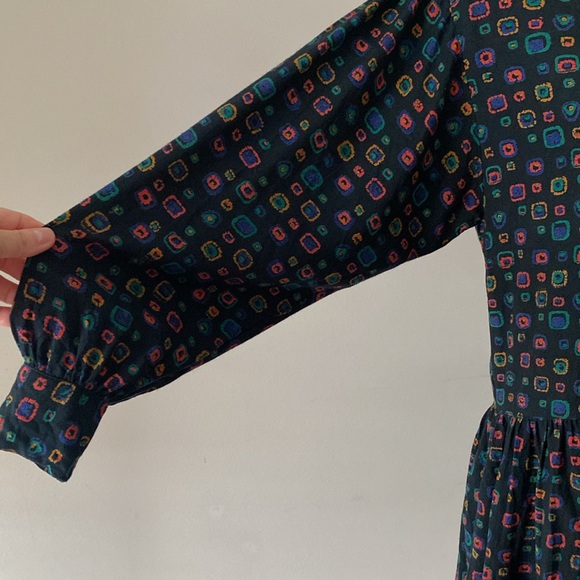 Vintage Gypsy Pier 1 Clothing Long Sleeve Geometric 80’s Print Mini Dress Size S - Picture 5 of 12